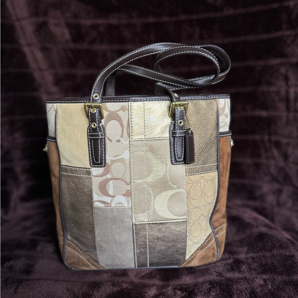 Coach Brown and Tan Patchwork Tote Bag